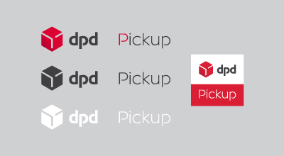 Logotyp DPD Pickup w różnych wariantach kolorystycznych.
